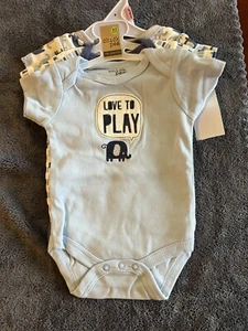 Chick Pea Baby Blue Elephants Three Piece Bodysuit Set 0-3 Months - Picture 1 of 6