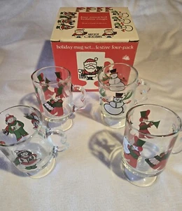SET OF 4 Vintage Indiana Glass Crystal Assorted Holiday Christmas Mugs In Box - Picture 1 of 9