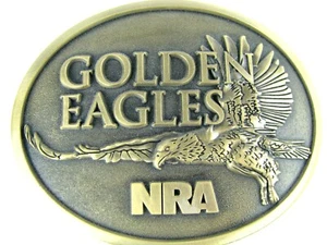 Hebilla de cinturón de latón vintage NRA Golden Eagles Flying Eagle National Rifle Assoc. - Imagen 1 de 3