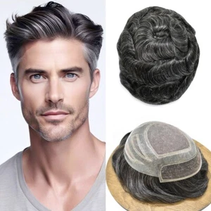 US Mens Toupee Wigs Human Hair Replacement System Lace Front Male Hair Units - Picture 1 of 57