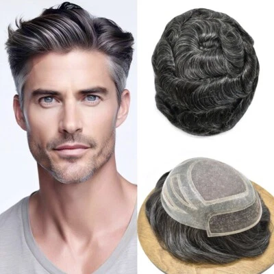 Pelucas de toupee para hombre de EE. UU. Sistema de reemplazo de cabello humano Frontal de encaje Unidades de cabello masculino Foto 1 de 4