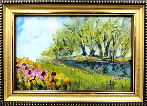 Rural Landscape Painting Small Framed Original Oil Painting Impasto 5x7 inch - Picture 1 of 10