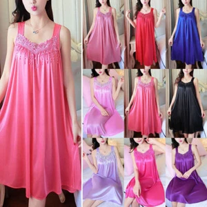 Women Sleeveless V Neck Nightdress Pajamas Nightshirt Summer Loose Sleepwear - Picture 1 of 22