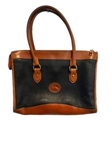 Vintage Dooney and Bourke schwarz hellbraun braun genarbtes Leder Handtasche - Bild 1 von 11
