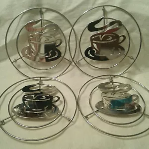 4er Set Metall Kochplattenuntersetzer mit Kaffee Design - Bild 1 von 4