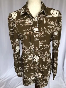 Parisienne Crepe de Chine Bluse Schleife-Ausschnitt "Puffy" Bronze Botanical, Größe 10 - Bild 1 von 10