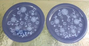 X2 Vintage Hand Made Hand Painted Rye Pottery Side Plates Blue Daisy Design 17cm - Picture 1 of 6