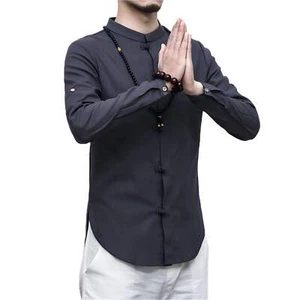 Casual Men's Plus Size Long Sleeve Linen Blend Cardigan Shirt for All Seasons - - Picture 1 of 48