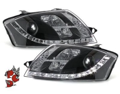 LED TAGFAHRLICHT-OPTIK SCHEINWERFER SCHWARZ FÜR AUDI TT 8N 98-06 LINKS RECHTS - Bild 1 von 4