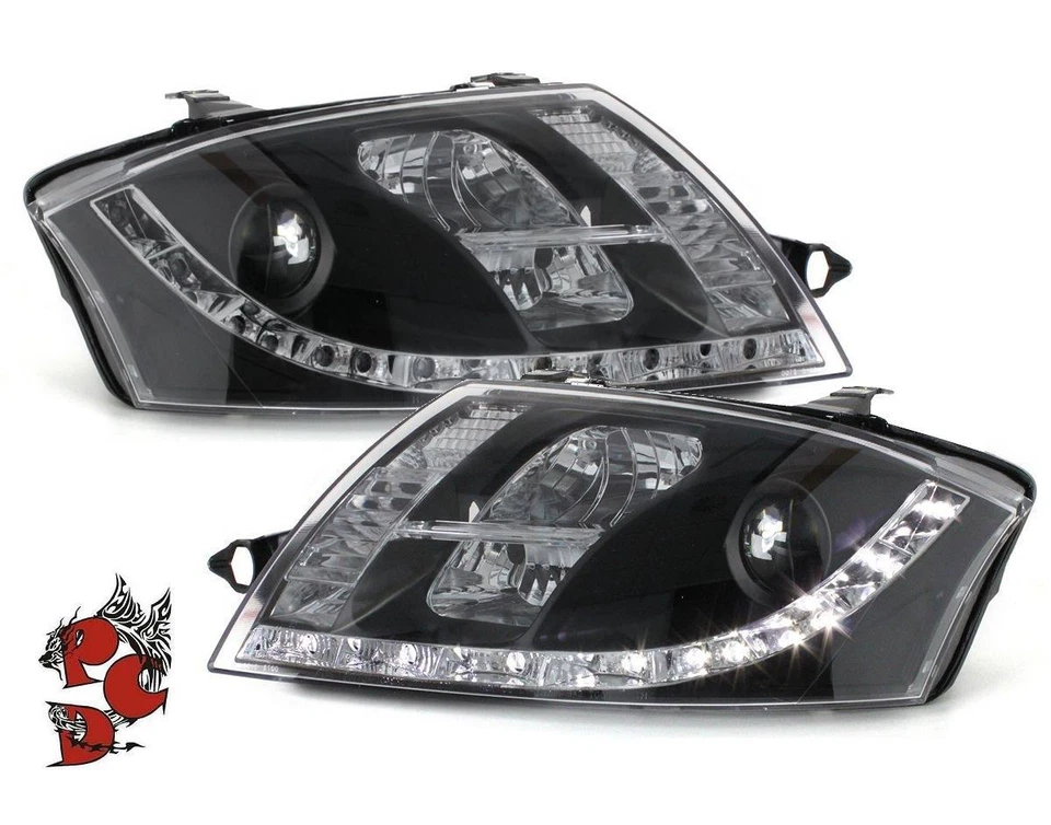 LED TAGFAHRLICHT-OPTIK SCHEINWERFER SCHWARZ FÜR AUDI TT 8N 98-06 LINKS RECHTS - Bild 1 von 4