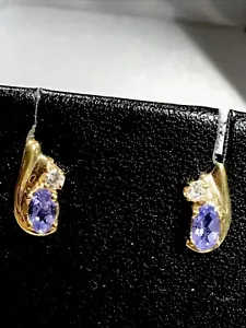 10 Karat kleine ovale lila Tansanit Ohrstecker Gelbgold 1,1 gr - Bild 1 von 15