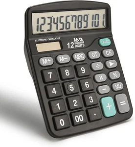 Desk Calculator 12 Digit Office Calculators with Large LCD Display, Solar Power - Picture 1 of 12