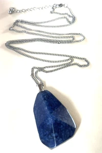 Collar Cadena Rolo Piedra Azul Gema Lapislázul Lágrima Colgante Tono Plateado - Imagen 1 de 19