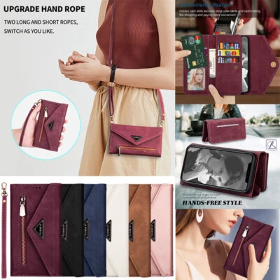 Leather Case Cover With Lanyard For iPhone 17 Pro Max 16 15 13 12 11 Mini 7 8 XR - Image 1 of 4