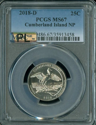 2018 D CUMBERLAND ISLAND QUARTER PCGS MS67 PL 2ND FINEST MAC PL & SPOTLESS  . - Image 1 of 2