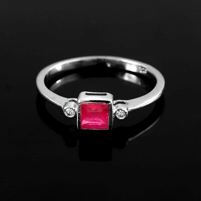 Natural Ruby Ring 925 Sterling Silver, CZ Ring, July Birthstone Ring, Minimalist - Image 1 of 3