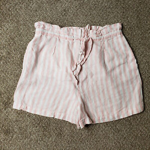 Cynthia Rowley Shorts Linen Pink White Striped Drawstring Bow Waist Paperbag 