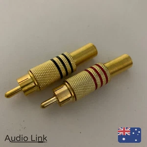 Gold RCA Connector Pair for Speaker Wiring Patch Bay Cable Stereo Red Jack Plug - Picture 1 of 5