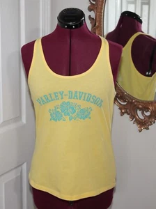 Camiseta sin mangas para mujer Harley-Davidson amarilla turquesa diseño floral talla L - Imagen 1 de 6