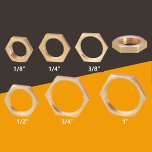 1/8" 1/4" 3/8" 1/2" 3/4" 1" 1.2" Brass Half Nuts Thin Hex Hexagon Lock Nut Pipe - Picture 1 of 14
