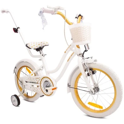 Kinderfahrrad 16 Zoll Mädchenfahrrad Seitenräder Heart Bike Weiß Gold - Bild 1 von 4