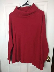 Old Navy Woman L Sweater Turtleneck Red Waffle Knit Pullover Casual Cabin Core - Picture 1 of 8