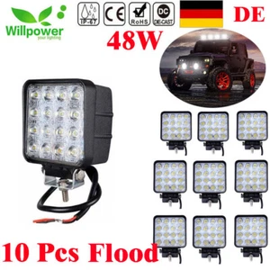 10Pcs 48W Flood LED Work Light Bar for Car Off road Jeep Boat Truck UTE Tractor - Foto 1 di 9
