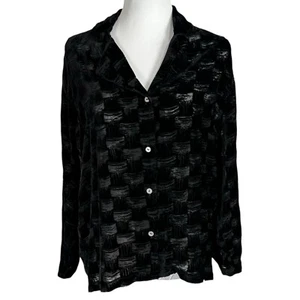 John Patrick Burnout Velvet Silk Blouse Size XS Oversized Button Down Semi Sheer - Picture 1 of 13
