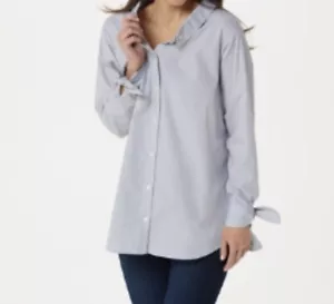 2896 Attitudes by Renee Woven Elastic Back Wrinkle Resist Shirt GREY STRIPE 22 - Foto 1 di 2