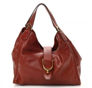 GUCCI Washed Calfskin Medium Soft Stirrup Shoulder Bag Brown 19in X 14in Red - Picture 1 of 16