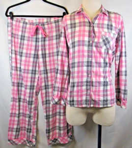VS Victorias Secret Pajama PJ Set Flannel Pink Black Plaid S Small - Picture 1 of 14