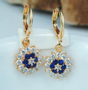 2CT Lab Created Round Sapphire Drop & Dangle Earrings 14K Yellow Gold Finish - Picture 1 of 1