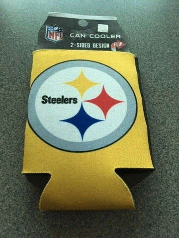 NEW - PITTSBURGH STEELERS 2-SIDED CAN COOLER  (OFFICIAL NFL LICENSED) BLACK/GOLD Cover