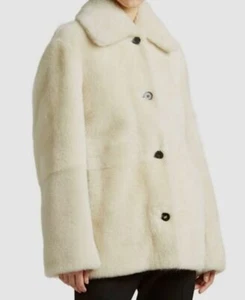 $8990 Jil Sander Women's Beige Caban Reversible Shearling Coat Jacket Size 36 - Picture 1 of 5