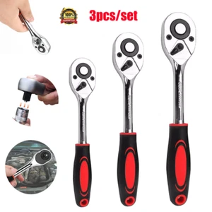 3PCS Socket Wrenches 1/4" 3/8" 1/2" QUICK RELEASE Heavy Duty Ratchet Spanner Set - Picture 1 of 10