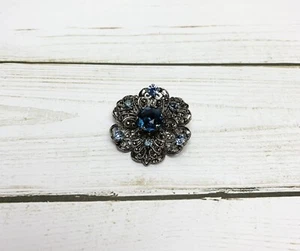 Silver Tone Prong Set Blue Rhinestone Vintage Brooch Pin 1.5" - Picture 1 of 3