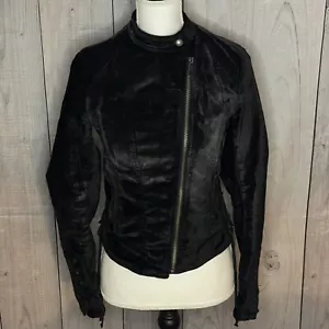 Free People Suede Moto Jacket, Size XS, Black, Cotton Blend, Full Zip, Pockets - Picture 1 of 12