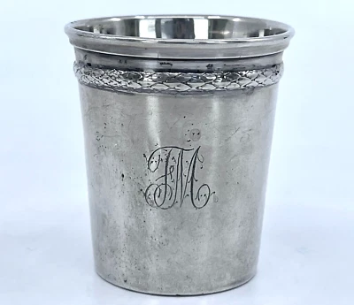 Taza Vaso Antigua 800 Plata Continental 1900 Serpentina Trenza Detalle Monograma Foto 1 de 4