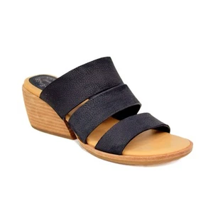 Sandalia de cuero negra KORK-EASE triple correa tacón apilado para mujer talla 6 nueva sin etiquetas - Imagen 1 de 10