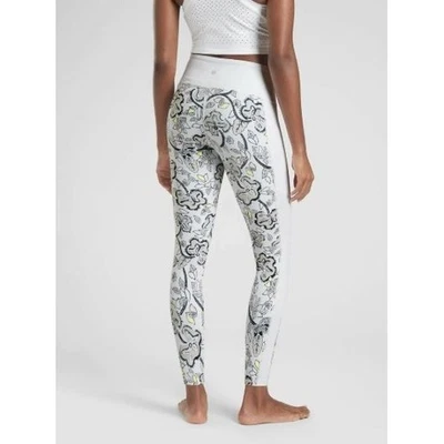 Athleta Affirmation 7/8 紧身打底裤花卉印花白色运动裤 L 大号 — 第 1/4 张图片