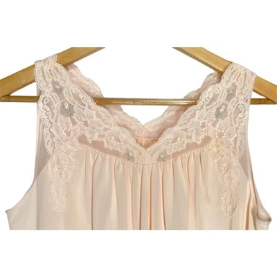 Vintage Shadowline Peach Embroidered Lace Nightgown & Robe Set Size Small - Image 1 of 4