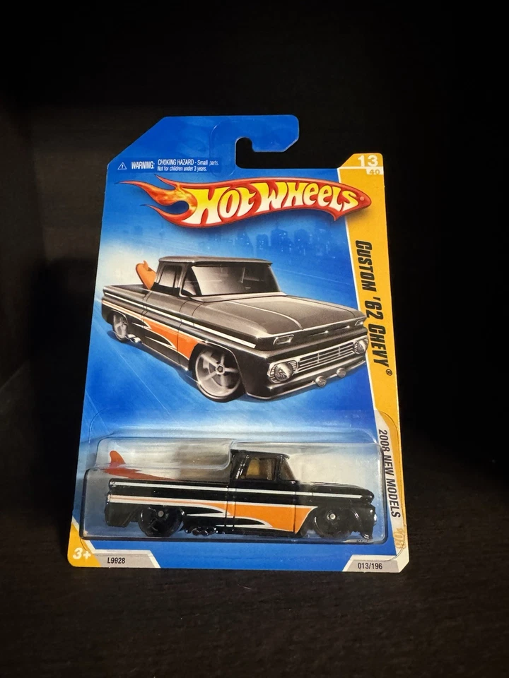 Hot Wheels 2008 New Models Black Custom '62 Chevy Pickup Truck 013/196 - Image 1 of 1