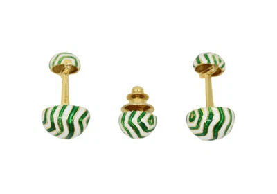 Vintage David Webb 18K Gold Green & White Enamel Cufflinks - Image 1 of 4