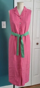 Talbots Pink Irish Linen Sleeveless Midi Dress Petite 2 Button Down Sash Tie - Picture 1 of 8