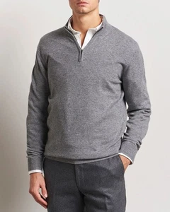 Charles Tyrwhitt 100% Cashmere Pullover 1/4 Zip Neck Jumper Grey Size Med - Picture 1 of 9
