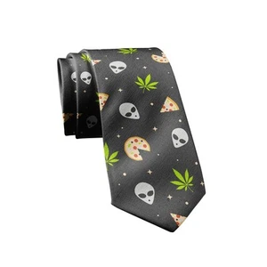 Corbatas divertidas sarcásticas Alien Pizza Weed para hombre 420 corbata para - Imagen 1 de 9