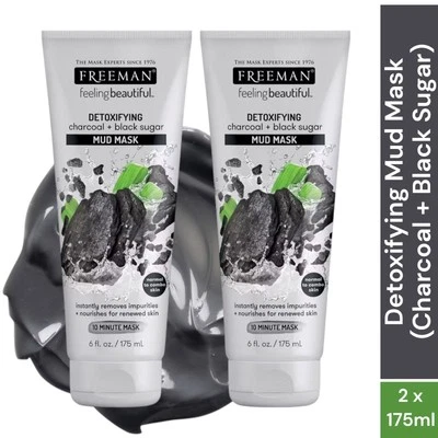 Freeman Charcoal & Black Sugar Mud Mask 175ml x2 Deep Clean Detox Face Care - Image 1 of 4