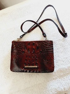 Brahmin Handbag Embossed Leather Crossbody Bag Purse Brown Burgundy Red 9.5x6.5 - Picture 1 of 16