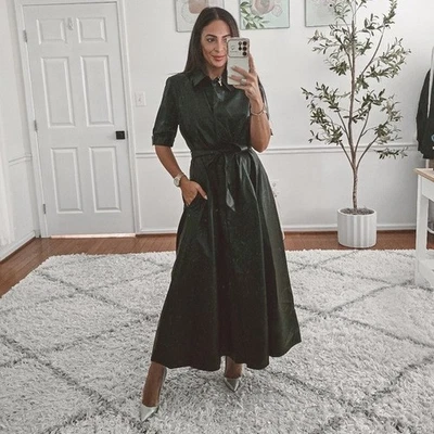 Calvin Klein Black Faux Leather Short Sleeves Belted Maxi Dress New Size 6 - Image 1 of 4