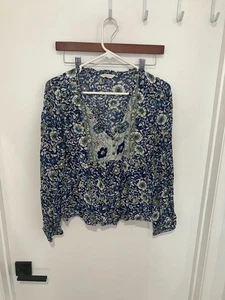 Lucky Brand Women's Long Sleeved Floral Blouse, Navy Multi, Small - Picture 1 of 3